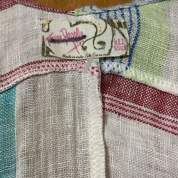 Free people sail away linen striped patchwork kimbo cardigan coverup OS new - Picture 8 of 13